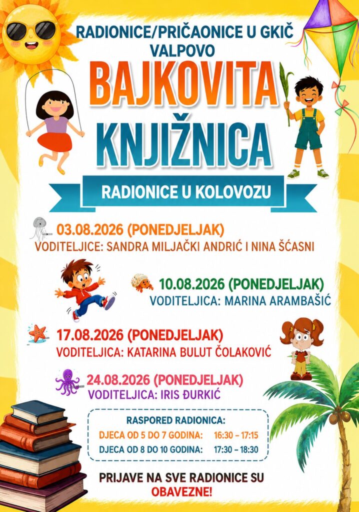 „Bajkovita knjižnica” -ljetne radionice/pričaonice za djecu u Gradskoj knjižnici i čitaonici Valpovo