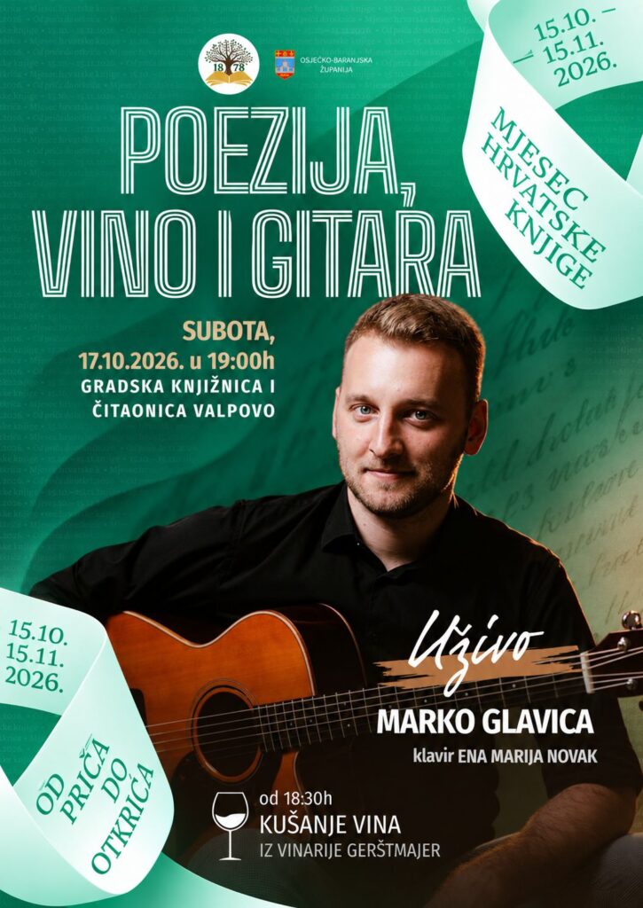 „Poezija, vino i gitara” donosi večer stihova, glazbe i vinskih okusa u Valpovu