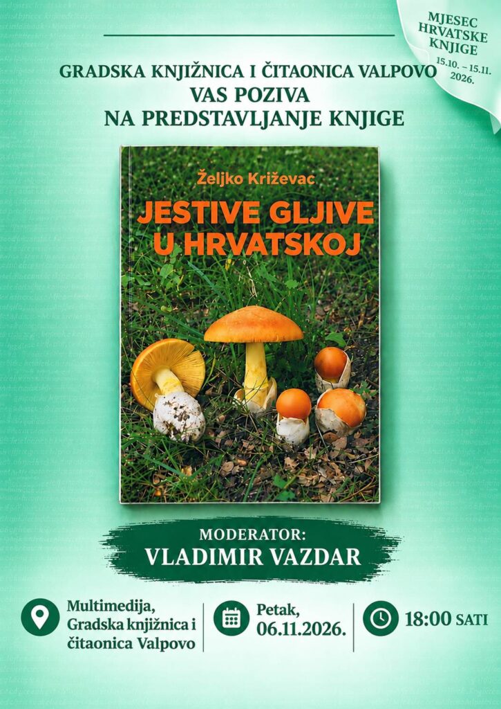 Predstavljanje knjige „Jestive gljive u Hrvatskoj” autora Željka Križevca u Gradskoj knjižnici i čitaonici Valpovo