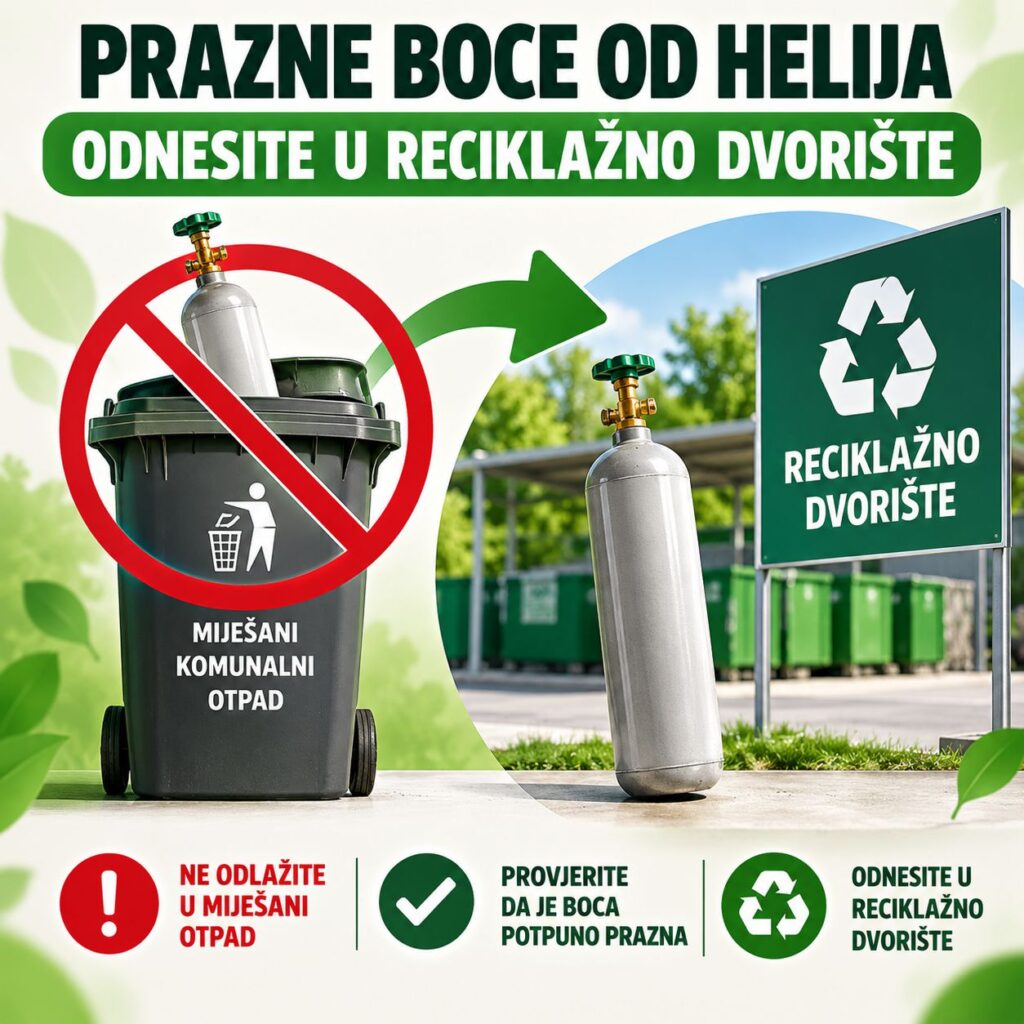 Obavijest o ekološkom i sigurnom odlaganju ambalaže – Jednokratni spremnici za helij